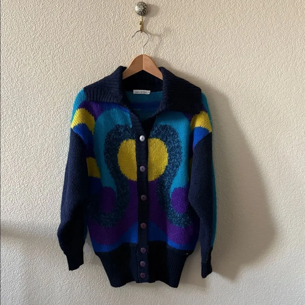 Van Gough Wool Mohair blend  Colorful Women's Sweater with Button-Up Design